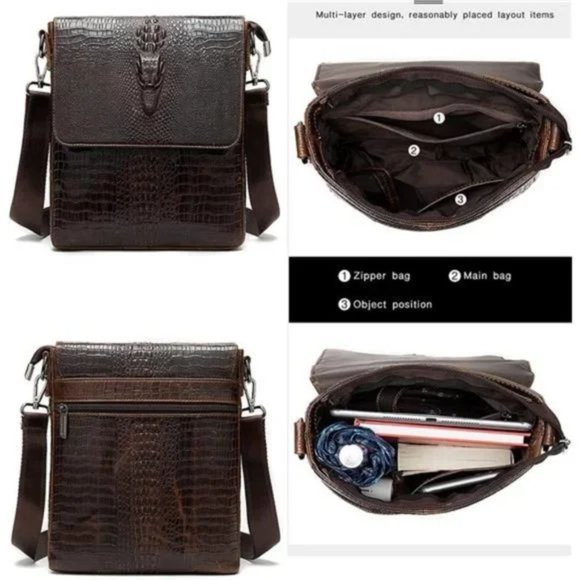 NEW LEATHER Messenger Sling Crossbody Shoulder Bag for Men Brown-3 - Picture 2 of 7